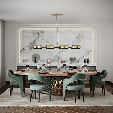 APIS Dining Table, HORUS Suspension Light, TELLUS Dining Chair